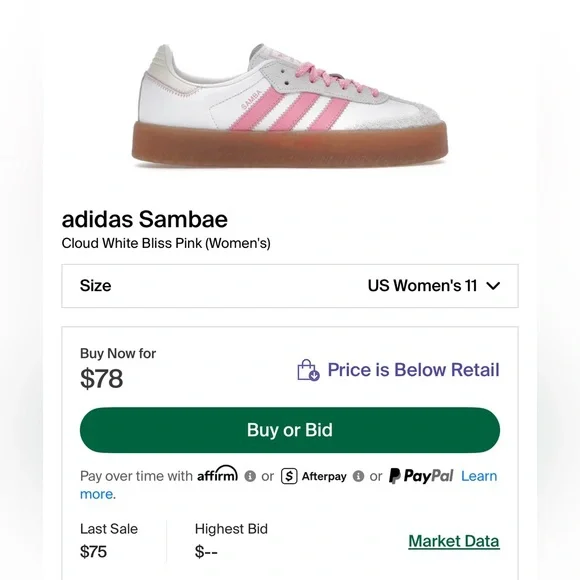 Adidas Sambae ‘Cloud White Pink Bliss’ Sz 11W/10M - Picture 7 of 8